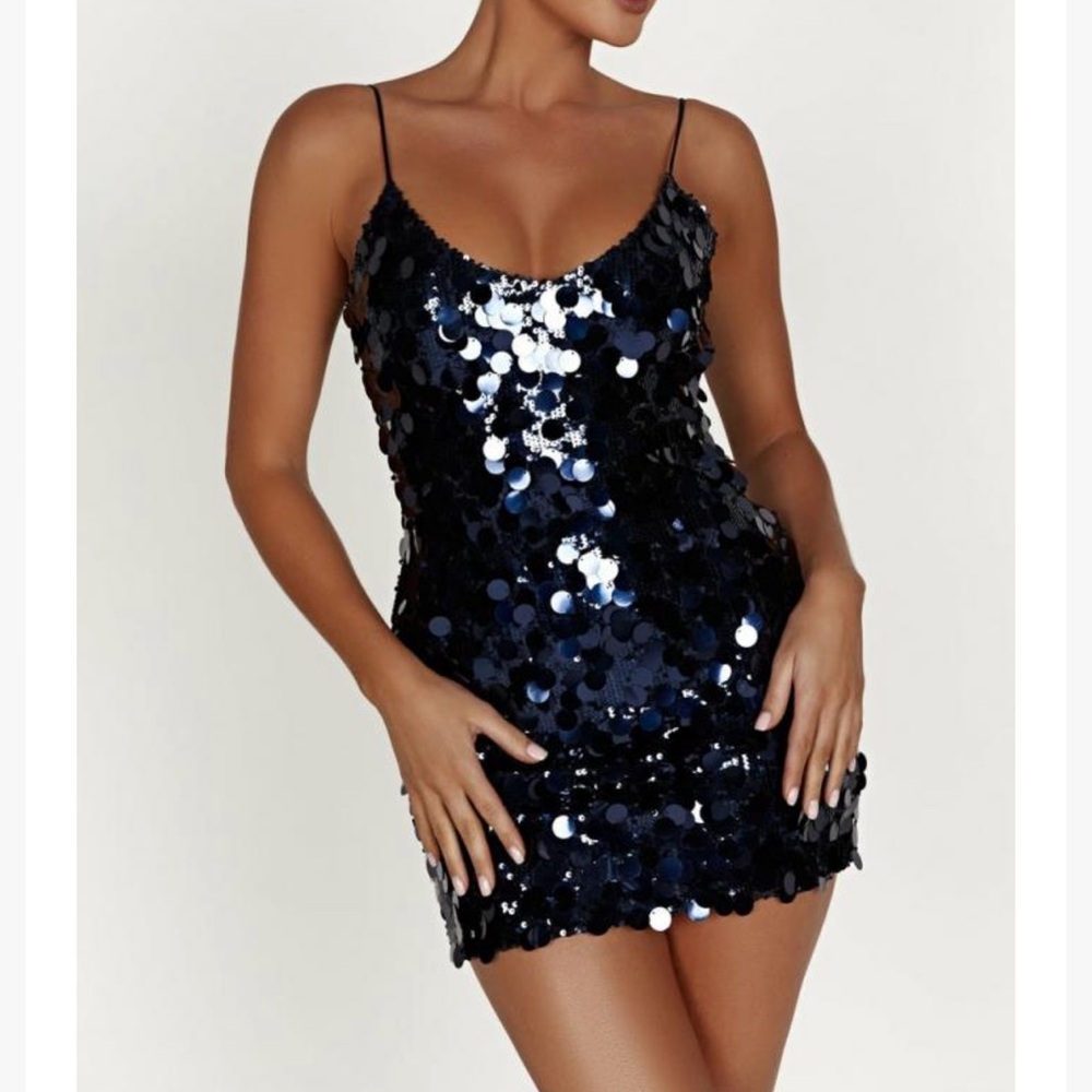 Meshki navy blue sparkly sequin mini dress